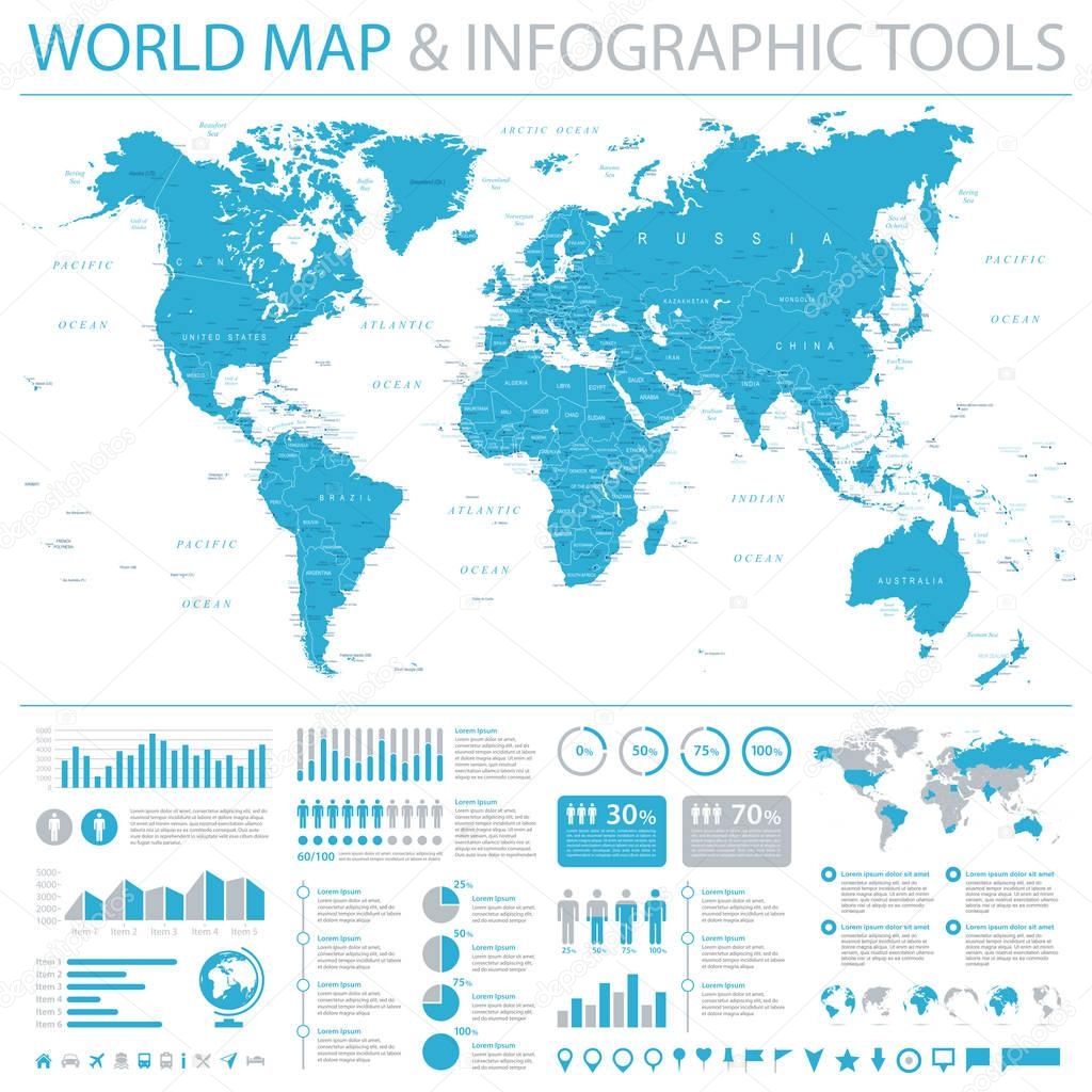 World Map and Infographic Elements - Vector Illustration