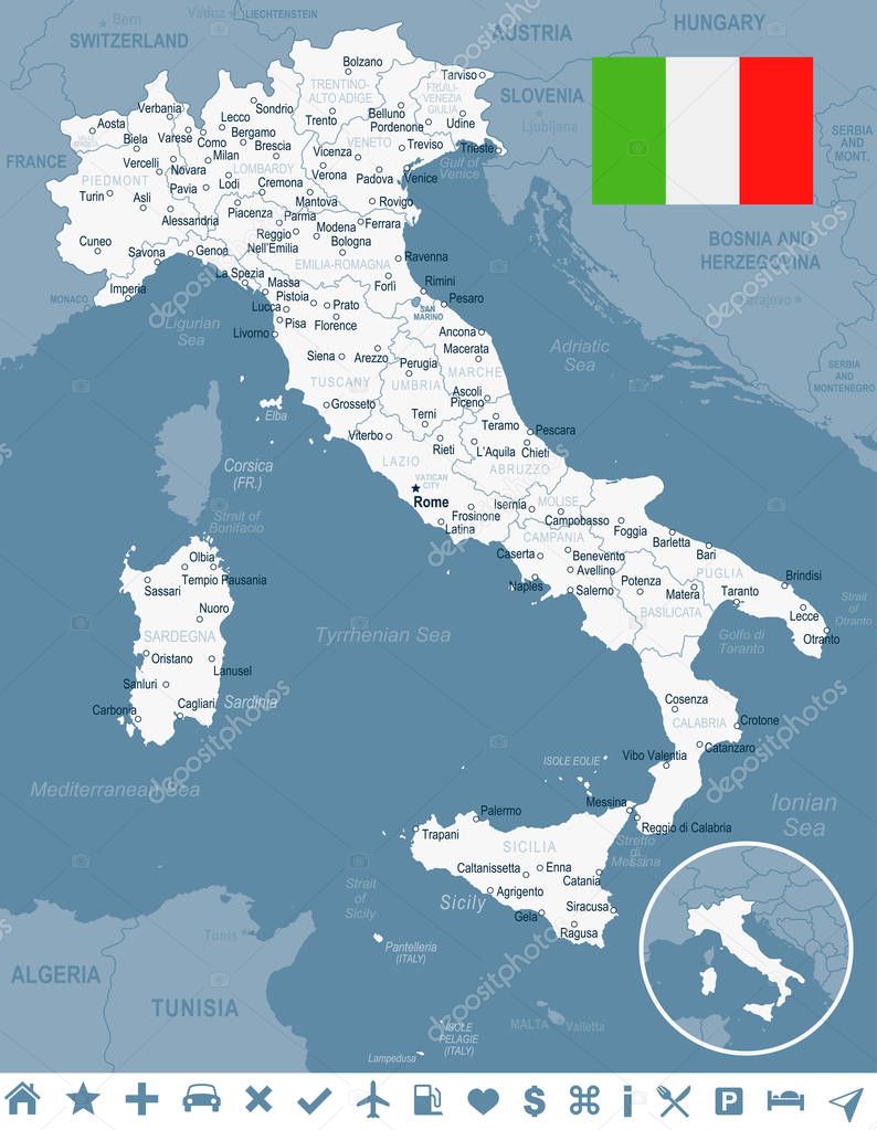 Italy - map and flag illustration