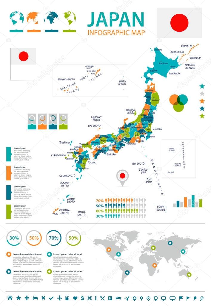 Japan - map and flag infographic illustration