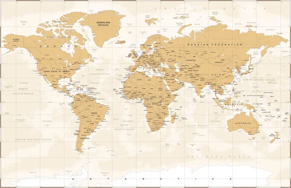 Mapa del Mundo Vintage - Ilustración vectorial — Vector de stock