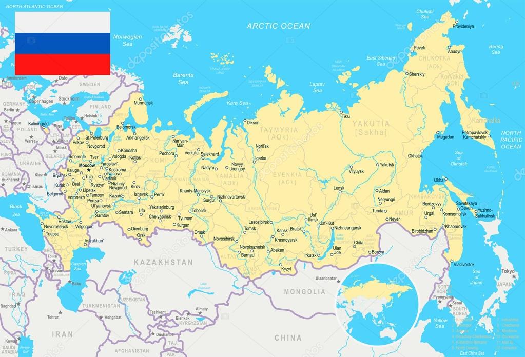 Rusland - kaart en afbeelding markeren — Stockvector ...
