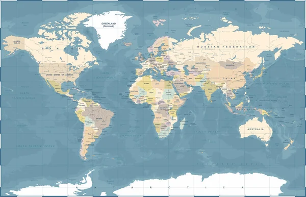 Vintage Παγκόσμιος Χάρτης - εικονογράφηση διάνυσμα — Διανυσματικό Αρχείο
