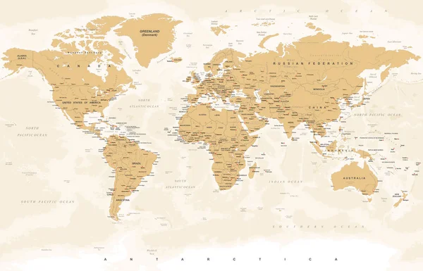 Vintage Golden World Map - Illustrazione vettoriale — Vettoriale Stock