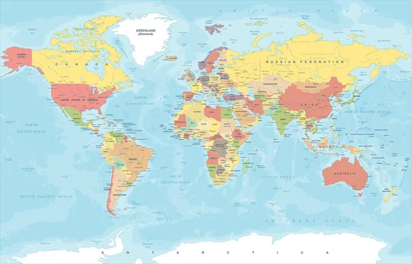 Винтажная цветная карта мира - векторная иллюстрация — стоковый вектор