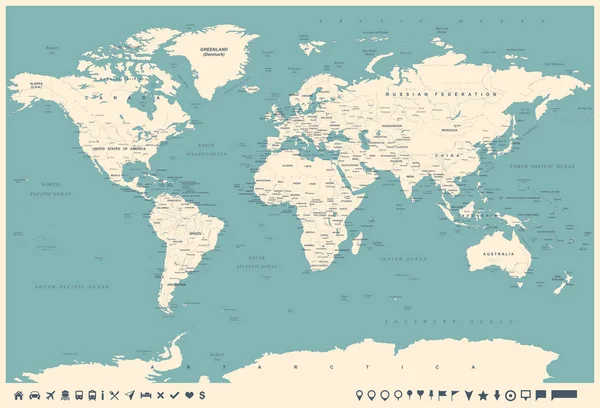 Vintage wereldkaart en stiften - illustratie — Stockvector
