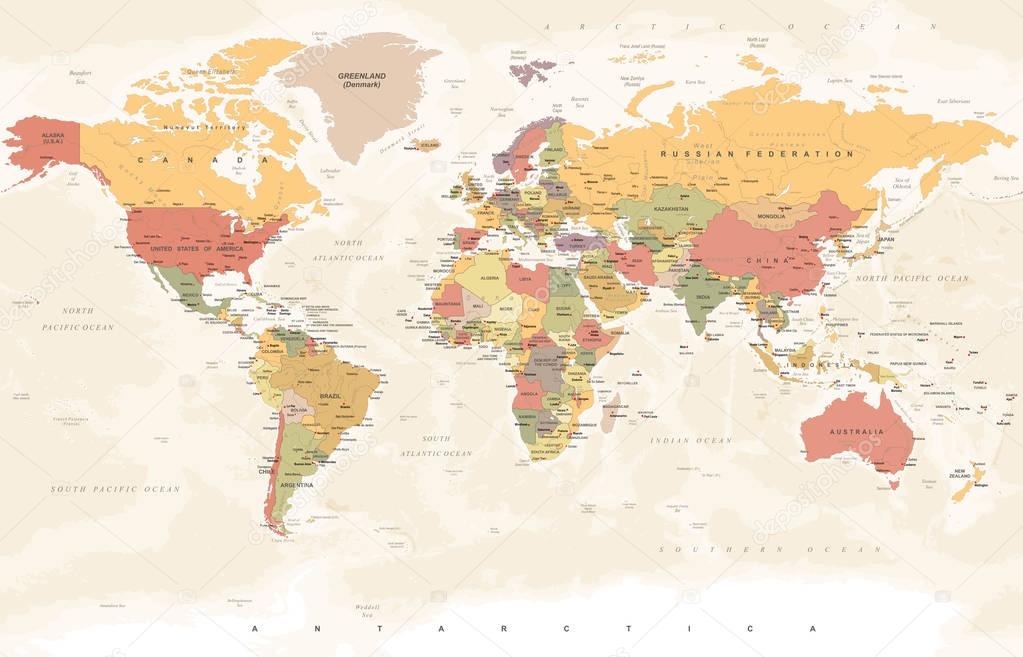 Vintage World Map - Vector Illustration