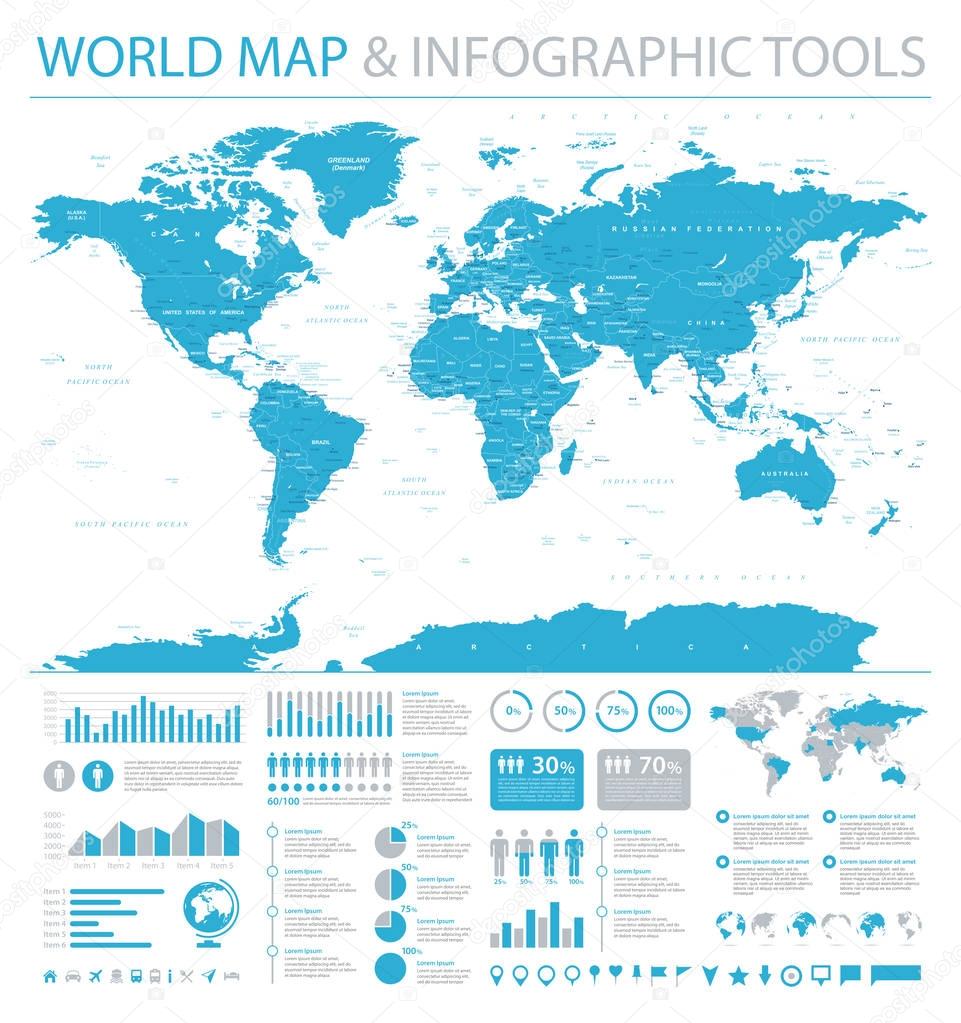 World Map and Infographic Elements - Vector Illustration