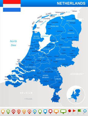 Hollanda - harita ve illüstrasyon bayrak