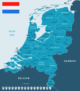 Hollanda - harita ve illüstrasyon bayrak