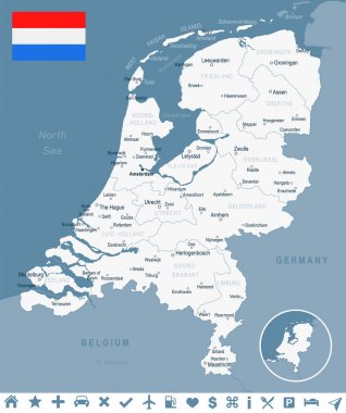 Hollanda - harita ve illüstrasyon bayrak