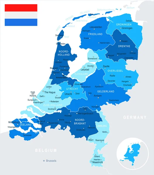 Hollanda - harita ve illüstrasyon bayrak — Stok Vektör