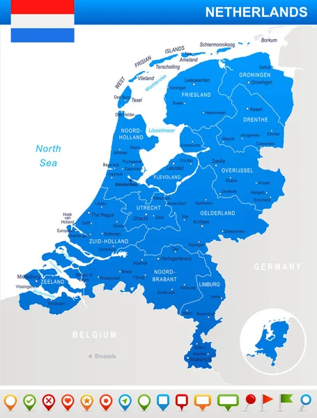 Hollanda - harita ve illüstrasyon bayrak — Stok Vektör
