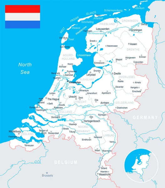 Nederländerna - karta och flagga illustration — Stock vektor