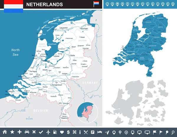 Países Bajos - mapa infográfico e ilustración de la bandera — Vector de stock