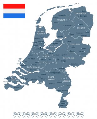 Hollanda - harita ve illüstrasyon bayrak