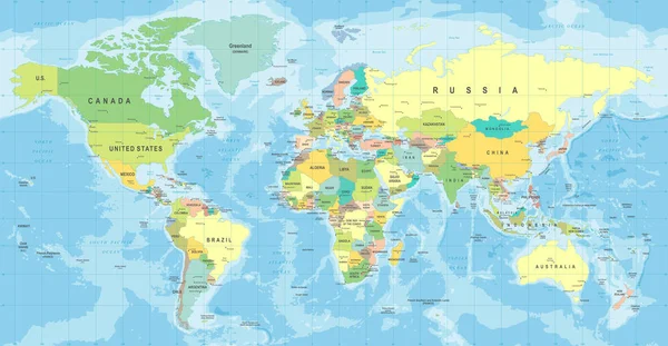 Vettore della mappa del mondo. Illustrazione dettagliata della mappa del mondo — Vettoriale Stock