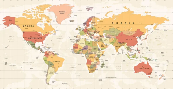 Mapa świata Vintage wektor. Szczegółowa ilustracja worldmap — Wektor stockowy