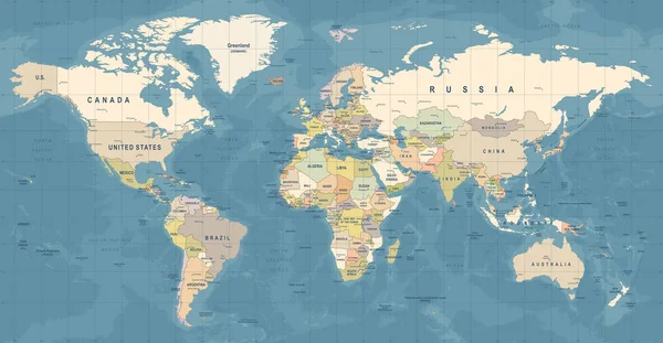 Weltkarten-Vektor. Detaillierte Abbildung der Weltkarte — Stockvektor