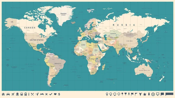 World Map Vector Vintage. Detailed illustration of worldmap — Stock Vector