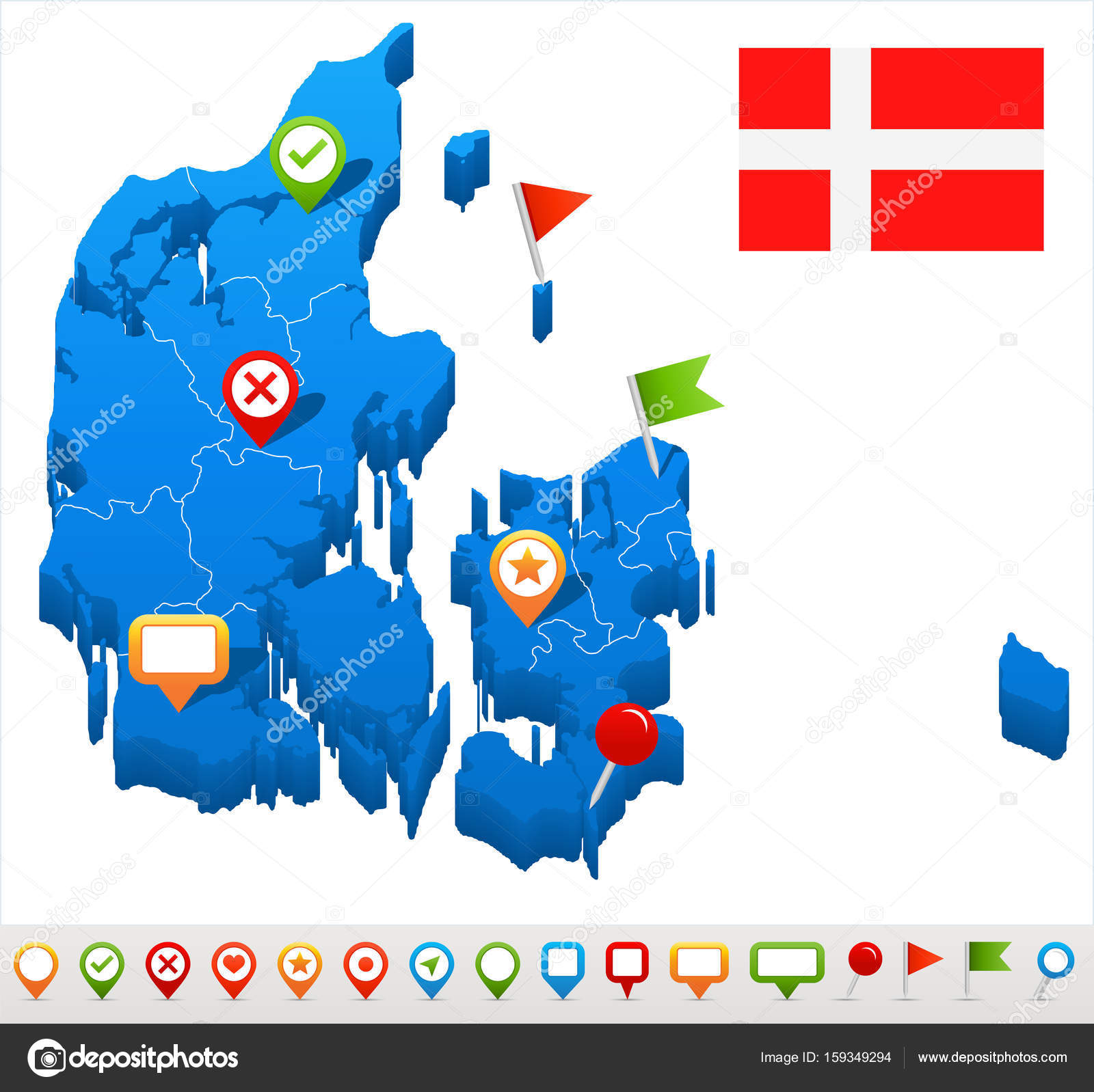 Denemarken - kaart en afbeelding markeren — Stockvector ...