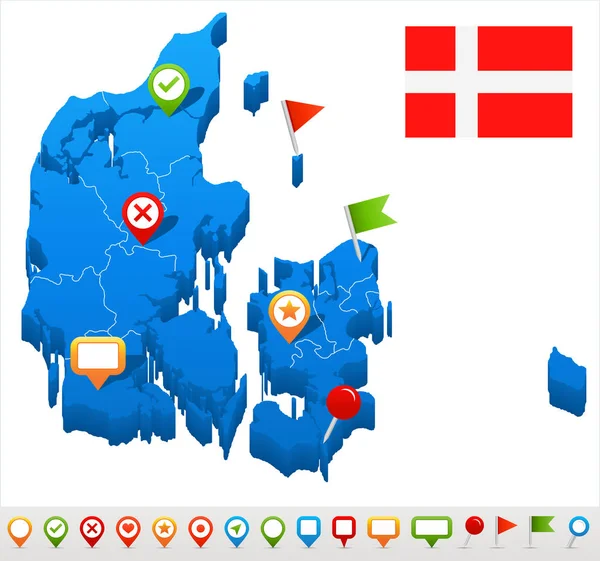 Данія - карту і позначає ілюстрація — стоковий вектор