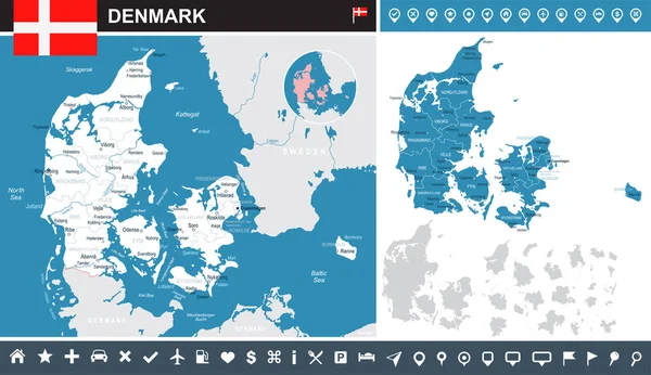Denemarken - infographic kaart en vlag afbeelding — Stockvector