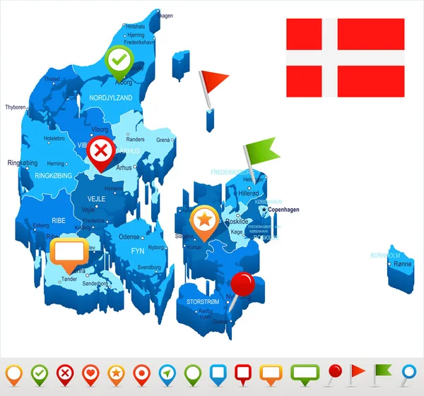Данія - карту і позначає ілюстрація — стоковий вектор