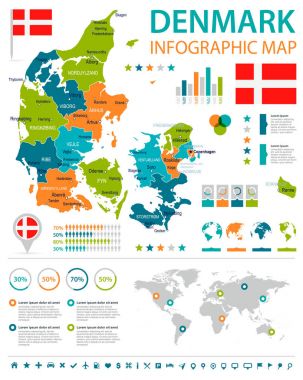 Danimarka - Infographic harita ve bayrak - illüstrasyon