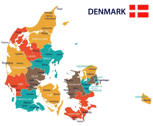 Denemarken - kaart en afbeelding markeren — Stockvector