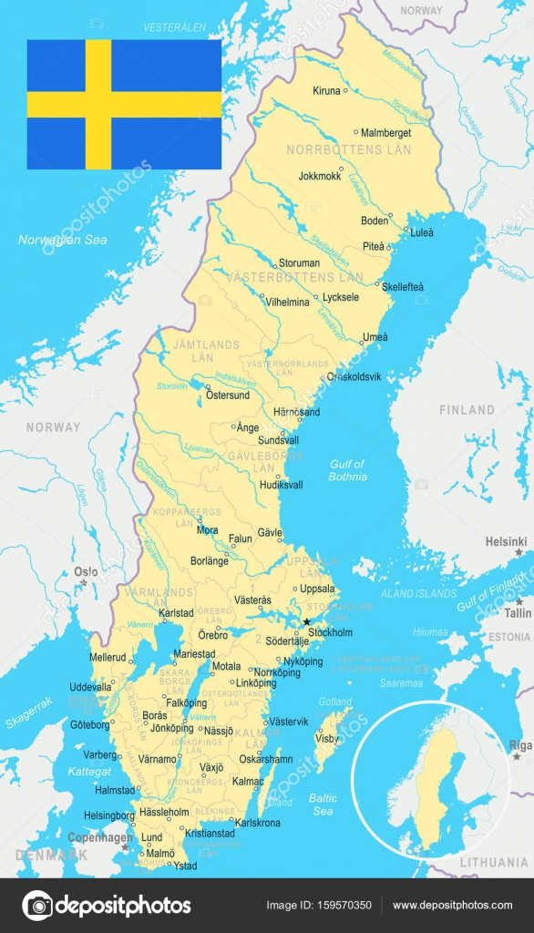 Zweden - kaart en afbeelding markeren — Stockvector ...