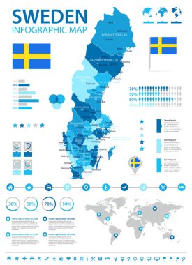 İsveç - Infographic harita ve bayrak - illüstrasyon