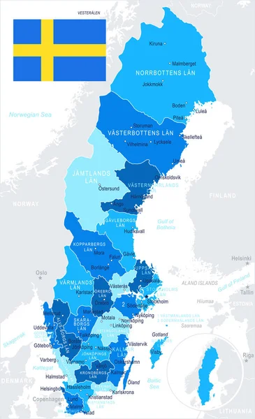 Svezia - mappa e illustrazione della bandiera — Vettoriale Stock