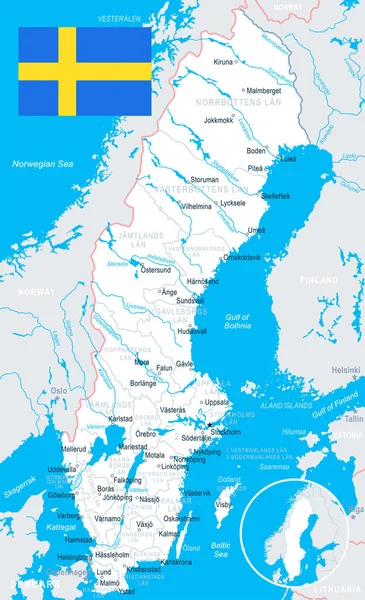 Suécia - ilustração do mapa e da bandeira —  Vetores de Stock