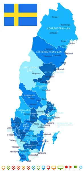 Швеция - карта и иллюстрация флага — стоковый вектор