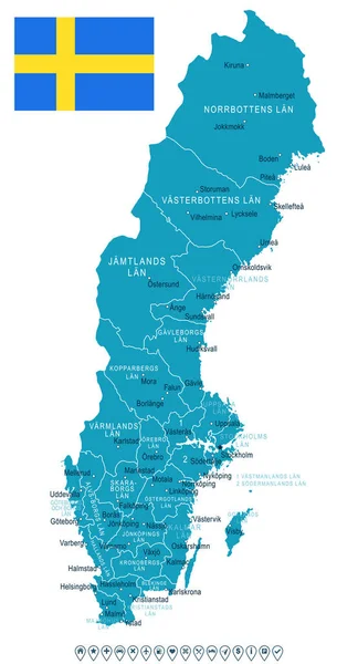 瑞典-映射和船旗图 — 图库矢量图片