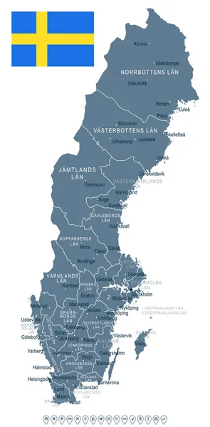 Zweden - kaart en afbeelding markeren — Stockvector