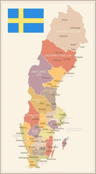Швеция - винтажная карта и флаг - иллюстрация — стоковый вектор