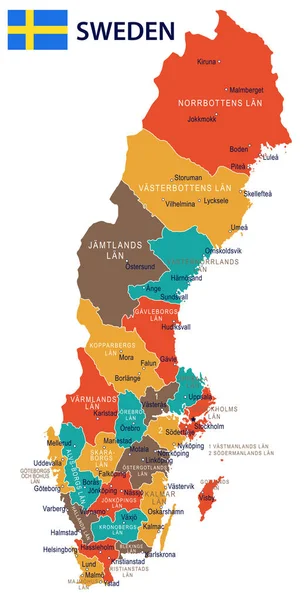 Ruotsi - kartta ja lippukuva — vektorikuva