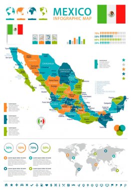 Meksika - harita ve bayrak - Infographic illüstrasyon