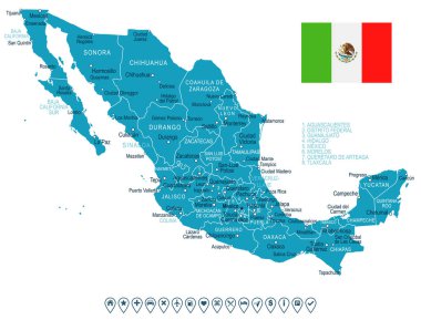 Meksika - harita ve illüstrasyon bayrak