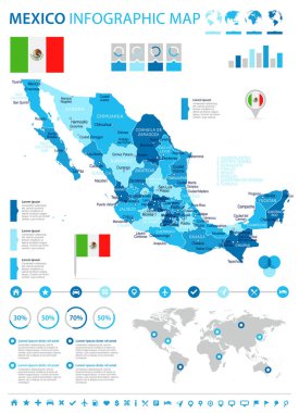 Meksika - harita ve bayrak - Infographic illüstrasyon