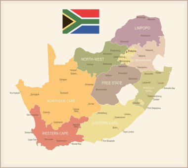Güney Afrika - vintage eski harita ve bayrak - illüstrasyon