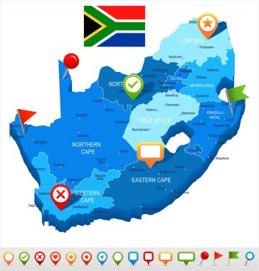 Güney Afrika - harita ve bayrak - illüstrasyon