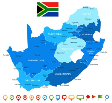 South Africa - map and flag - illustration clipart