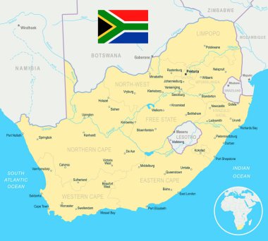 Güney Afrika - harita ve bayrak - illüstrasyon