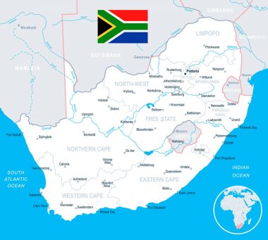 Güney Afrika - harita ve bayrak - illüstrasyon