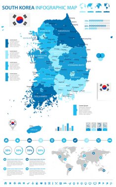 Güney Kore - harita ve bayrak - Infographic illüstrasyon