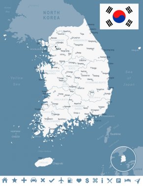 Güney Kore - harita ve bayrak - illüstrasyon