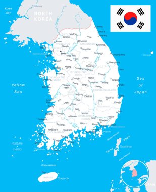 Güney Kore - harita ve bayrak - illüstrasyon