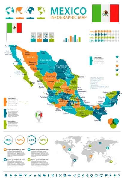 Mexiko - mapy a vlajky - infografika ilustrace — Stockový vektor